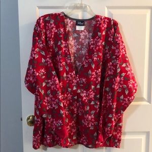 Tafford uniforms red floral snap front jacket. 2X